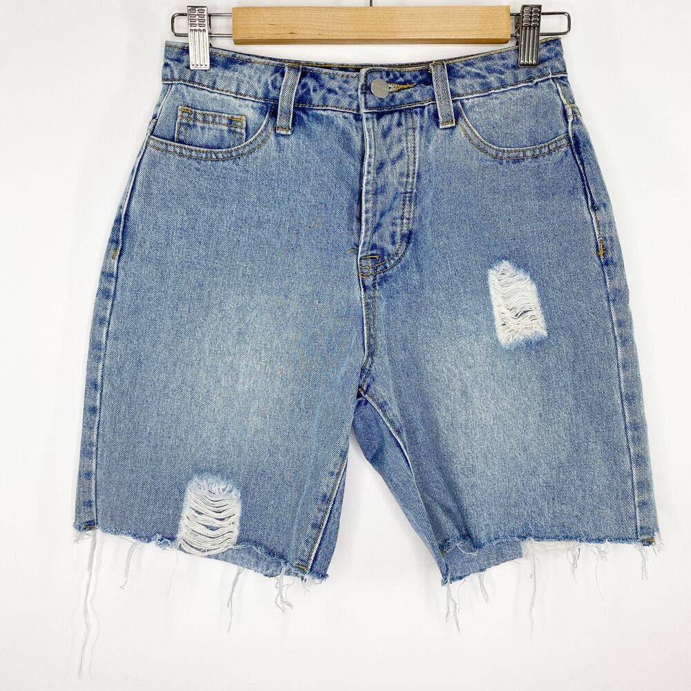 Revolve Superdown Distressed Cut Off‎ Bermuda Denim Shorts Womens Size 25